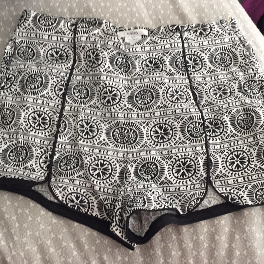 Black and white patterned dress shorts.
